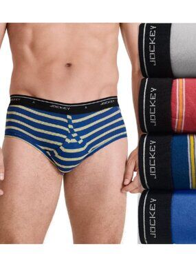 Jockey Classics Men's Low Rise Briefs 4 Pack 100% Cotton Multi Stripe Size 38
